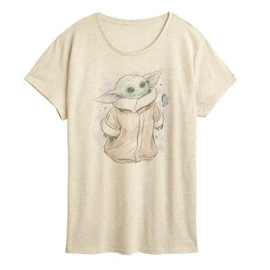 �X�^�[ �E�H�[�Y ���f�B�[�X �g�b�v�X T�V���c �O���t�B�b�N Women'star Wars The Mandalorian Grogu Distressed Graphic Tee Beige �x�[�W��