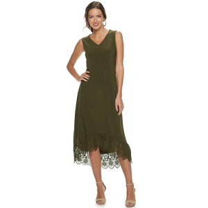 �j�i���I�i���h ���f�B�[�X �g�b�v�X �����s�[�X �~�f�B Women's Nina Leonard Crochet-Hemidi Dress Dark Olive �I���[�u
