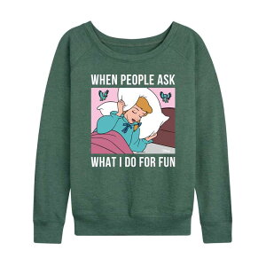 �f�B�Y�j�[ ���f�B�[�X �g�b�v�X T�V���c �p�C�� Disney Princess Cinderella Women's What I Do For Fun Isleeping French Terry Long Sleeve Tee Green �O���[��