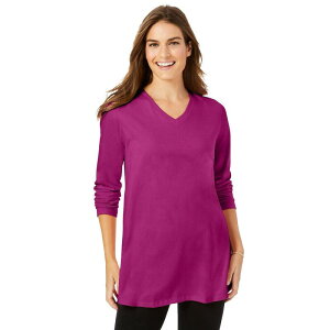 �E�[�}�� �E�B�Y�C�� ���f�B�[�X �g�b�v�X T�V���c V�l�b�N �v���X�T�C�Y ���� Woman Within Plusize Perfect Long-Sleeve V-Neck Tunic Raspberry