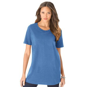 ���A�}���Y ���f�B�[�X �g�b�v�X T�V���c �N���[�l�b�N �v���X�T�C�Y �R�b�g�� Roaman's Women's Plusize Cotton Ultimate Crewneck Tee Horizon Blue �u���[