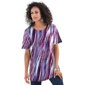 ���A�}���Y ���f�B�[�X �g�b�v�X T�V���c �N���[�l�b�N �v���X�T�C�Y �R�b�g�� Roaman's Women's Plusize Cotton Ultimate Crewneck Tee Purple Textured Stripe �p�[�v��