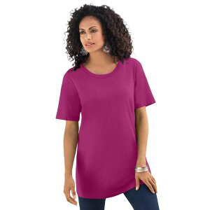 ���A�}���Y ���f�B�[�X �g�b�v�X T�V���c �N���[�l�b�N �v���X�T�C�Y �R�b�g�� Roaman's Women's Plusize Cotton Ultimate Crewneck Tee Raspberry