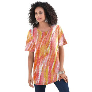 ���A�}���Y ���f�B�[�X �g�b�v�X T�V���c �N���[�l�b�N �v���X�T�C�Y �R�b�g�� Roaman's Women's Plusize Cotton Ultimate Crewneck Tee Warm Textured Stripe �X�g���C�v