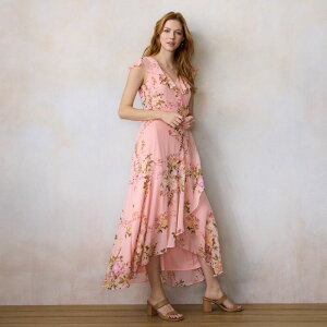 LC Lauren Conrad ���f�B�[�X �g�b�v�X �����s�[�X �t���� �}�L�V Women's LC Lauren Conrad Ruffle Wrap Maxi Dress Blush Patra Blooms �u���b�V��