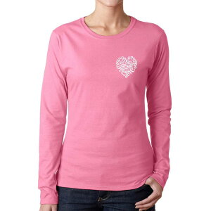 �G���G�[�|�b�v�A�[�g ���f�B�[�X �g�b�v�X T�V���c LA Pop Art Cursive Heart - Women's Word Art Long Sleeve T-shirt Pink �s���N