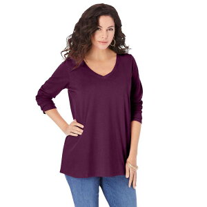 ���A�}���Y ���f�B�[�X �g�b�v�X T�V���c V�l�b�N �v���X�T�C�Y Roaman's Women's Plusize Ultimate Long Sleeve V Neck Tee Dark Berry