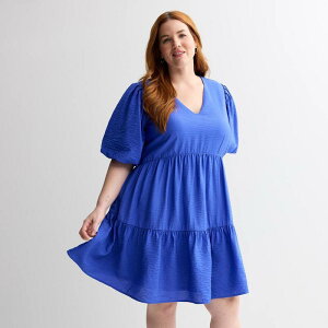 �i�C���E�F�X�g ���f�B�[�X �g�b�v�X �����s�[�X �v���X�T�C�Y Plusize Nine West Bubble Sleeve Babydoll Dress Nicole Blue �u���[