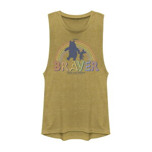 �f�B�Y�j�[ ���f�B�[�X �g�b�v�X T�V���c �O���t�B�b�N Disney's Winnie The Pooh And Piglet You're Braver Than You Believe Rainbow Outline Juniors' Graphic Tank Top Gold Heather �w�U�[