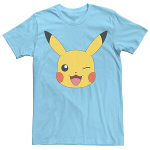 �A�j���L�����N�^�[ ���f�B�[�X �g�b�v�X T�V���c Licensed Character Men's Pokemon Pikachu Big Face Tee Light Blue �u���[