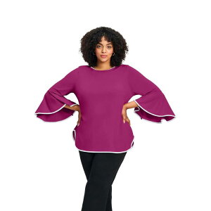 �A�x�j���[ ���f�B�[�X �g�b�v�X T�V���c �v���X�T�C�Y �R���g���X�g Avenue Women's Plusize Ivana Contrast Bell Sleeve Top Raspberry