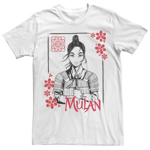 �f�B�Y�j�[ ���f�B�[�X �g�b�v�X T�V���c �t�����[�� �t�����[ Disney's Mulan Live Action Mulan Floral Ink Portrait Men's Tee White �z���C�g