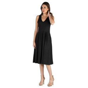 24 �Z�u���R���t�H�[�g ���f�B�[�X �g�b�v�X �����s�[�X �~�f�B �m�[�X���[�u Women's 24seven Comfort Apparel Fit And Flare Sleeveless Midi Tank Top Dress with Pockets Black �u���b�N