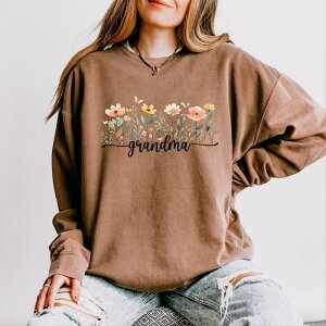 Simply Sage Market ���f�B�[�X �g�b�v�X T�V���c �X�E�F�b�g Simply Sage Market Grandma Watercolor Flowers - Women's Lightweight Garment Dyed Sweatshirt Espresso