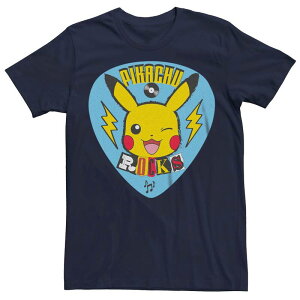 �A�j���L�����N�^�[ ���f�B�[�X �g�b�v�X T�V���c Licensed Character Men's Pokmon Pikachu Rockstar Guitar Pick Tee Navy �l�C�r�[