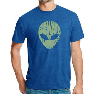 �G���G�[�|�b�v�A�[�g ���f�B�[�X �g�b�v�X T�V���c LA Pop Art Beware of Humans - Men's Premium Blend Word Art-Shirt Royal