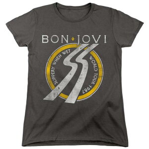 �A�j���L�����N�^�[ ���f�B�[�X �g�b�v�X T�V���c Licensed Character Bon Jovi Slippery When Wet World Tour Short Sleeve Women ´ s Tee Charcoal �`���R�[��