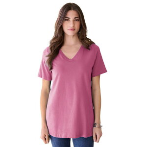 ���A�}���Y ���f�B�[�X �g�b�v�X T�V���c V�l�b�N �v���X�T�C�Y �R�b�g�� Roaman's Women's Plusize Cotton Ultimate V-Neck Tee Cherry Glow