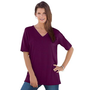 ���A�}���Y ���f�B�[�X �g�b�v�X T�V���c V�l�b�N �v���X�T�C�Y �R�b�g�� Roaman's Women's Plusize Cotton Ultimate V-Neck Tee Dark Berry