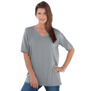 ���A�}���Y ���f�B�[�X �g�b�v�X T�V���c V�l�b�N �v���X�T�C�Y �R�b�g�� Roaman's Women's Plusize Cotton Ultimate V-Neck Tee Gunmetal �K�����^��