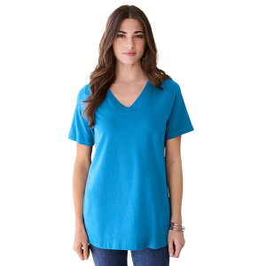 ���A�}���Y ���f�B�[�X �g�b�v�X T�V���c V�l�b�N �v���X�T�C�Y �R�b�g�� Roaman's Women's Plusize Cotton Ultimate V-Neck Tee Iris Blue �u���[