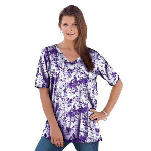 ���A�}���Y ���f�B�[�X �g�b�v�X T�V���c V�l�b�N �v���X�T�C�Y �R�b�g�� Roaman's Women's Plusize Cotton Ultimate V-Neck Tee Midnight Violet �o�C�I���b�g