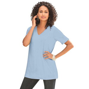 ���A�}���Y ���f�B�[�X �g�b�v�X T�V���c V�l�b�N �v���X�T�C�Y �R�b�g�� Roaman's Women's Plusize Cotton Ultimate V-Neck Tee Pale Blue �u���[