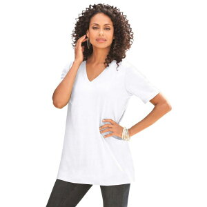 ���A�}���Y ���f�B�[�X �g�b�v�X T�V���c V�l�b�N �v���X�T�C�Y �R�b�g�� Roaman's Women's Plusize Cotton Ultimate V-Neck Tee White �z���C�g