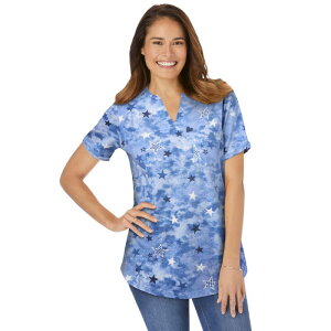 �E�[�}�� �E�B�Y�C�� ���f�B�[�X �g�b�v�X T�V���c �v���X�T�C�Y Woman Within Plusize Notch-Neck Pocketee French Blue Americana �u���[
