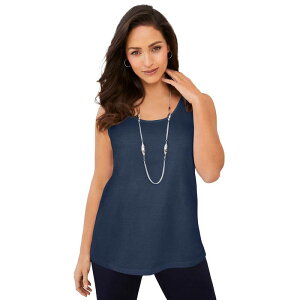 �W�F�V�J�����h�� ���f�B�[�X �g�b�v�X T�V���c �v���X�T�C�Y �R�b�g�� Jessica London Women's Plusize Stretch Cotton Horseshoe Neck Tank Navy �l�C�r�[