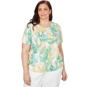 �A���t���b�h �_�i�[ ���f�B�[�X �g�b�v�X T�V���c �v���X�T�C�Y �M���U�[ Plusize Alfredunner Tropicaleaf Beaded Neck Ruched T-Shirt Pastel