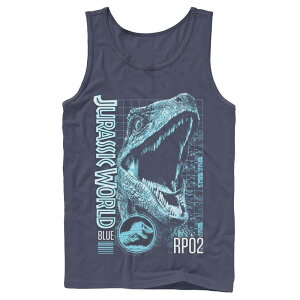 �A�j���L�����N�^�[ ���f�B�[�X �g�b�v�X T�V���c Licensed Character Men's Jurassic World Two Blue Face Tech Schematic Tank Top Navy �l�C�r�[