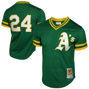 �~�b�`�F��&�l�X ���f�B�[�X �g�b�v�X T�V���c ���b�V�� �W���[�W�[ Men's Mitchell & Ness Rickey Henderson Green Oakland Athletics 1991 Cooperstown Mesh Batting Practice Jersey Oas Green �O���[��