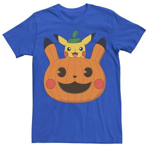 �A�j���L�����N�^�[ ���f�B�[�X �g�b�v�X T�V���c Licensed Character Men's Pokmon Big Pumpkin Pikachu Face Tee Royal