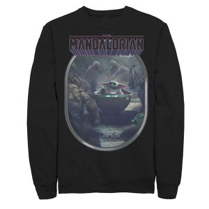 �X�^�[ �E�H�[�Y ���f�B�[�X �g�b�v�X T�V���c �t���[�X Star Wars Disney's The Mandalorian Men's Grogu In Flying Pod Fleece Black �u���b�N