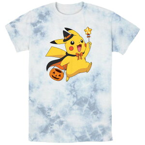 �A�j���L�����N�^�[ ���f�B�[�X �g�b�v�X T�V���c Licensed Character Men's Pokmon Pikachu Wizard Costume Pumpkin Basket Bombard Wash Tee White Blue �z���C�g