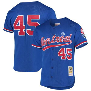 �~�b�`�F��&�l�X ���f�B�[�X �g�b�v�X T�V���c ���b�V�� �W���[�W�[ Men's Mitchell & Ness Pedro Martinez Blue Montreal Expos Cooperstown Collection Mesh Batting Practice Button-Up Jersey Mlblue �u���[