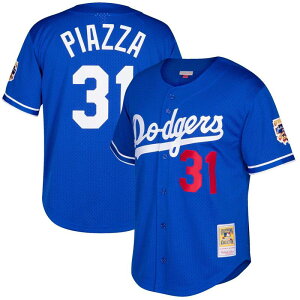 �~�b�`�F��&�l�X ���f�B�[�X �g�b�v�X T�V���c ���b�V�� �W���[�W�[ Men's Mitchell & Ness Mike Piazza Royalos Angeles Dodgers Cooperstown Collection Mesh Batting Practice Button-Up Jersey Lad Blue �u���[