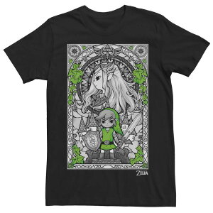 �A�j���L�����N�^�[ ���f�B�[�X �g�b�v�X T�V���c Licensed Character Men's Nintendo Zelda Link Nouveau Stained Glass Tee Black �u���b�N