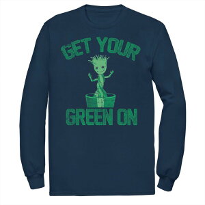 �A�j���L�����N�^�[ ���f�B�[�X �g�b�v�X T�V���c �g�[�� Licensed Character Big & Tall Marvel Groot Guardians of Galaxy St. Paddys Long Sleeve Tee Navy �l�C�r�[