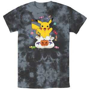 �A�j���L�����N�^�[ ���f�B�[�X �g�b�v�X T�V���c Licensed Character Men's Pokmon Pikachu Treat Bag Of Candies Bombard Wash Tee Black Charcoal �u���b�N