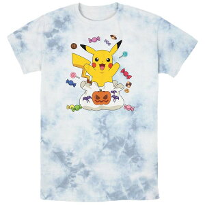 �A�j���L�����N�^�[ ���f�B�[�X �g�b�v�X T�V���c Licensed Character Men's Pokmon Pikachu Treat Bag Of Candies Bombard Wash Tee White Blue �z���C�g
