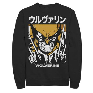 �A�j���L�����N�^�[ ���f�B�[�X �g�b�v�X T�V���c �t���[�X Licensed Character Men's Marvel X-Men Wolverine Kanji Blades Pose Fleece Black �u���b�N