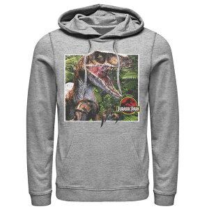 �A�j���L�����N�^�[ ���f�B�[�X �g�b�v�X T�V���c �p�[�J�[ �O���t�B�b�N Licensed Character Men's Jurassic Park Raptor Coming Out Oforest Graphic Pullover Hoodie Athletic Heather �w�U�[