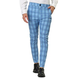Lars Amadeus ���f�B�[�X �{�g���X �J�W���A���p���c �X�����t�B�b�g Lars Amadeus Mens Formal Color Block Slim Fit Flat Front Plaidress Pants Light Blue �u���[