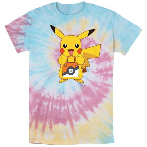 �A�j���L�����N�^�[ ���f�B�[�X �g�b�v�X T�V���c Licensed Character Men's Pokmon Pikachu Treat Pokeball Bag Spiral Tie Dye Tee Blue Pink Light Yellow �u���[