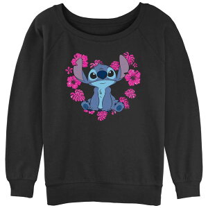 �f�B�Y�j�[ ���f�B�[�X �g�b�v�X T�V���c �p�C�� �O���t�B�b�N Disney's Lilo & Stitch Juniors' Flower Heart Stitch Slouchy Terry Graphic Pullover Black �u���b�N