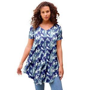 ���A�}���Y ���f�B�[�X �g�b�v�X T�V���c V�l�b�N �h���[�v���X�T�C�Y Roaman's Women's Plusize Ultra Drape V-Neck Swing Tunic Top Emeralditsy Vines �G�������h