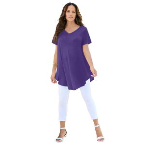 ���A�}���Y ���f�B�[�X �g�b�v�X T�V���c V�l�b�N �h���[�v���X�T�C�Y Roaman's Women's Plusize Ultra Drape V-Neck Swing Tunic Top Midnight Violet �o�C�I���b�g
