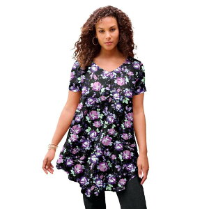 ���A�}���Y ���f�B�[�X �g�b�v�X T�V���c V�l�b�N �h���[�v���X�T�C�Y Roaman's Women's Plusize Ultra Drape V-Neck Swing Tunic Topurple Falling Floral �p�[�v��